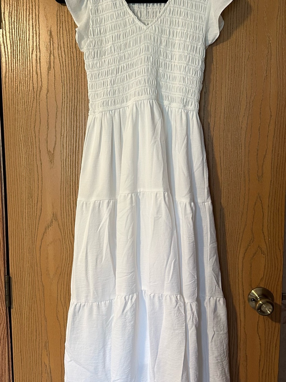 Blu Pepper White Smocked Tiered Maxi Dress